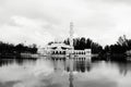 Black and white concept of beautiful floating mosque on the lake Royalty Free Stock Photo
