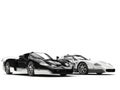 Black and white concept race cars with inverted color details - beauty shot