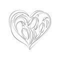 Black and white contour bouquet of flowers in the shape of a heart snowdrops isolated on a white background