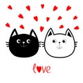 Black White contour Cat head couple family icon. Red heart set. Cute funny cartoon character. Valentines day Love word Greeting Royalty Free Stock Photo