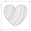 Black and White Contour Heart for Page of Coloring Book.