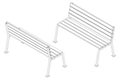 Black and white contour street bench made of wooden slats on metal supports, vector isometric pattern