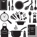 Black and White Cooking Vector Design Collection With Kitchen Utensils and Ingredients Royalty Free Stock Photo