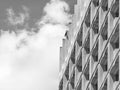 Black and white corner detail with an old office or apartment building. Abstract photography