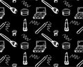 Black and white cosmetics and makeup seamless pattern in line art style Royalty Free Stock Photo