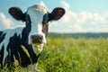 black and white cow on a green grassy field Royalty Free Stock Photo