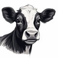 Black And White Cow Illustration With Clean Lines And Soft Svg Style