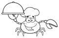 Black And White Crab Chef Cartoon Mascot Character Holding A Platter