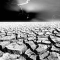 Black and white crack earth with beautiful sky at sunset