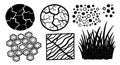 Black and white cracked earth circles honeycomb pattern wavy lines and grass silhouette vector icons set collection Royalty Free Stock Photo