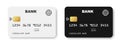 Black and white credit card mockup design with NFC wireless payment, credit card tap pay wave logo, contactless pay pass fast