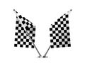 Black and white crossed race flags, 3D checkered flags on metal pole for start and finish