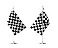 Black and white crossed race flags vector illustration. 3D realistic checkered flags on metal poles for start and finish Royalty Free Stock Photo