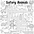 Black and white crossword game for kids with safari animals Royalty Free Stock Photo