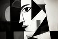 black and white cubism painting, AI generated