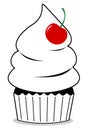 Black and white cupcake with red cherry cute cartoon illustration