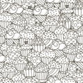 Black and white cupcakes seamless pattern