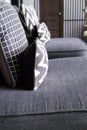 black, white cushion and pillow on wicker chair Royalty Free Stock Photo