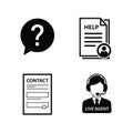 Black and White Customer Service Icons Set Question Mark Speech Bubble Help Document Contact Form Live Agent Headset Support Royalty Free Stock Photo