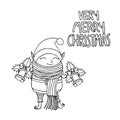 Black and white Cute funny cartoon character christmas elf with Royalty Free Stock Photo