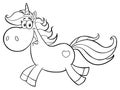 Black And White Cute Magic Unicorn Cartoon Mascot Character Running