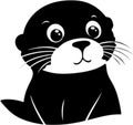 Black-white cute Sea Otter cartoon icons. Ai-generated.