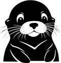 Black-white cute Sea Otter cartoon icons. Ai-generated.