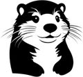 Black-white cute Sea Otter cartoon icons. Ai-generated.