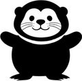 Black-white cute Sea Otter cartoon icons. Ai-generated.