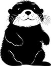 Black-white cute Sea Otter cartoon icons. Ai-generated.