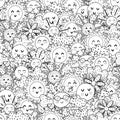 Black and white cute sun seamless pattern. Doodle summer anti stress coloring page