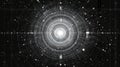 A black and white 3D grid background featuring abstract math, geometric formulas, and a network of information