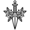 Black and White Dagger with Roses Vector Graphic Royalty Free Stock Photo