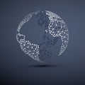 Black and White Dark Modern Minimal Style Polygonal Network Structure, Digital Earth Globe, Network Connections Concept Design