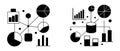 Black and white data visualization showing charts and graphs for business analytics and reporting on a clean background for Royalty Free Stock Photo