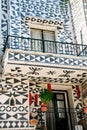 Black and white decorative drawings at Pyrgi village in Chios, Greece