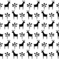 Black and white deer with berry seamless pattern.