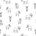Black and white Deers and caribou seamless repeat pattern for colloring book