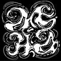 Black and white design. Abstract black spreading spots. Spontaneous imprint and sketched vector contrast black and white