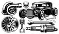 Black and white design elements of car repair.