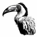 Stork Head Portrait: A Raw And Exotic Black And White Drawing Royalty Free Stock Photo