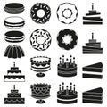 Black and white 18 dessert icon silhouette set