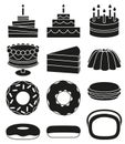 Black and white 12 dessert icon silhouette set