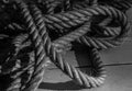 Black and White details of a rope, horizontal background.