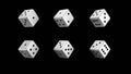 Black and White Dice on a Black background, 3d render Royalty Free Stock Photo