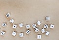 black and white dice framing the side of a neutral surface Royalty Free Stock Photo