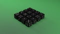 Black and White Dice on a green background, 3d render Royalty Free Stock Photo