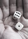 Black White dices in man hand