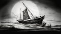 Childlike Boat Drawing In Moody Tonalism Style