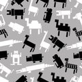 Black and white digital retro animals pattern